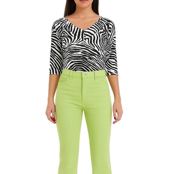 1990s Vintage Zebra Print V-Neck Top Ann Trinity Zebra Blouse Small Retro Animal - Picture 1 of 5